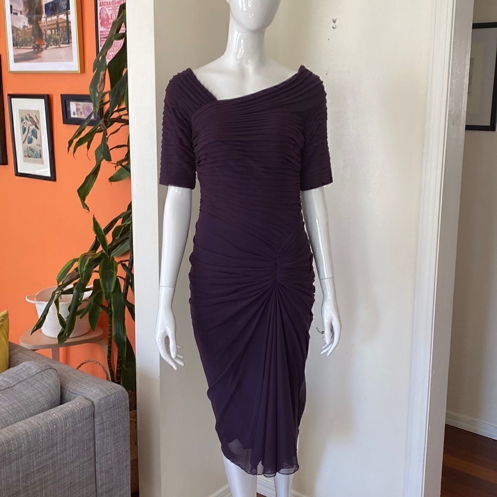 Tadashi Shoji Eggplant Purple Ruched Evening Dress Size Small - Picture 2 of 11